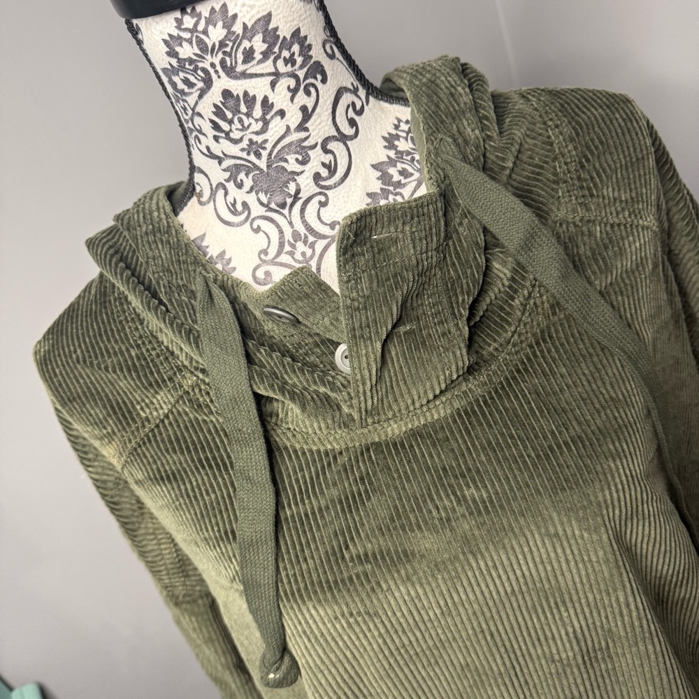 American Eagle Ribbed Henley Pullover Hoodie Size XL Green Loungewear Cozy - Picture 3 of 11